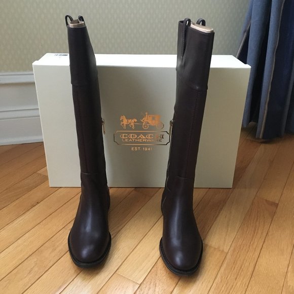 NWT COACH Martta Brown Leather Boots Size 6 - Picture 3 of 7